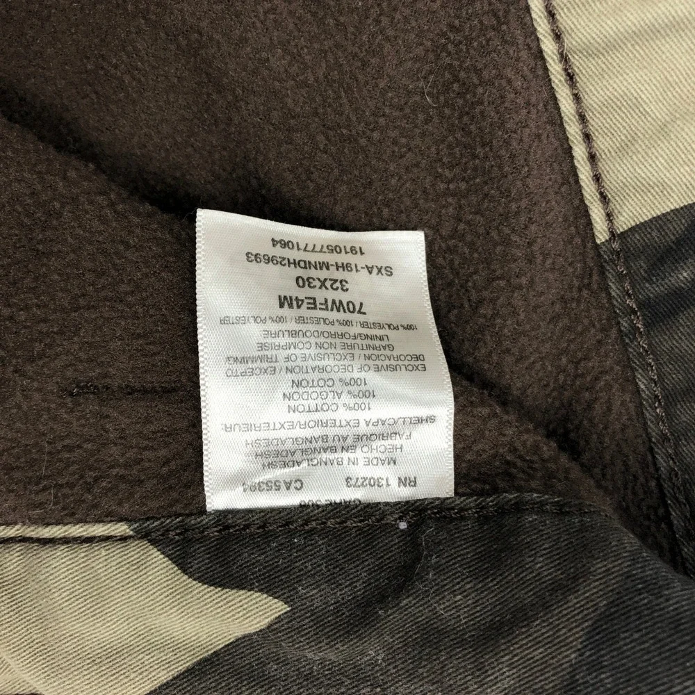 Wrangler Mens Relaxed Fit Fleece Lined Camo Cargo Pants 32x30 Green Brown